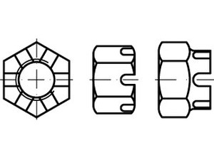 Veržlės karūnuotos, šešiakampės, DIN 935